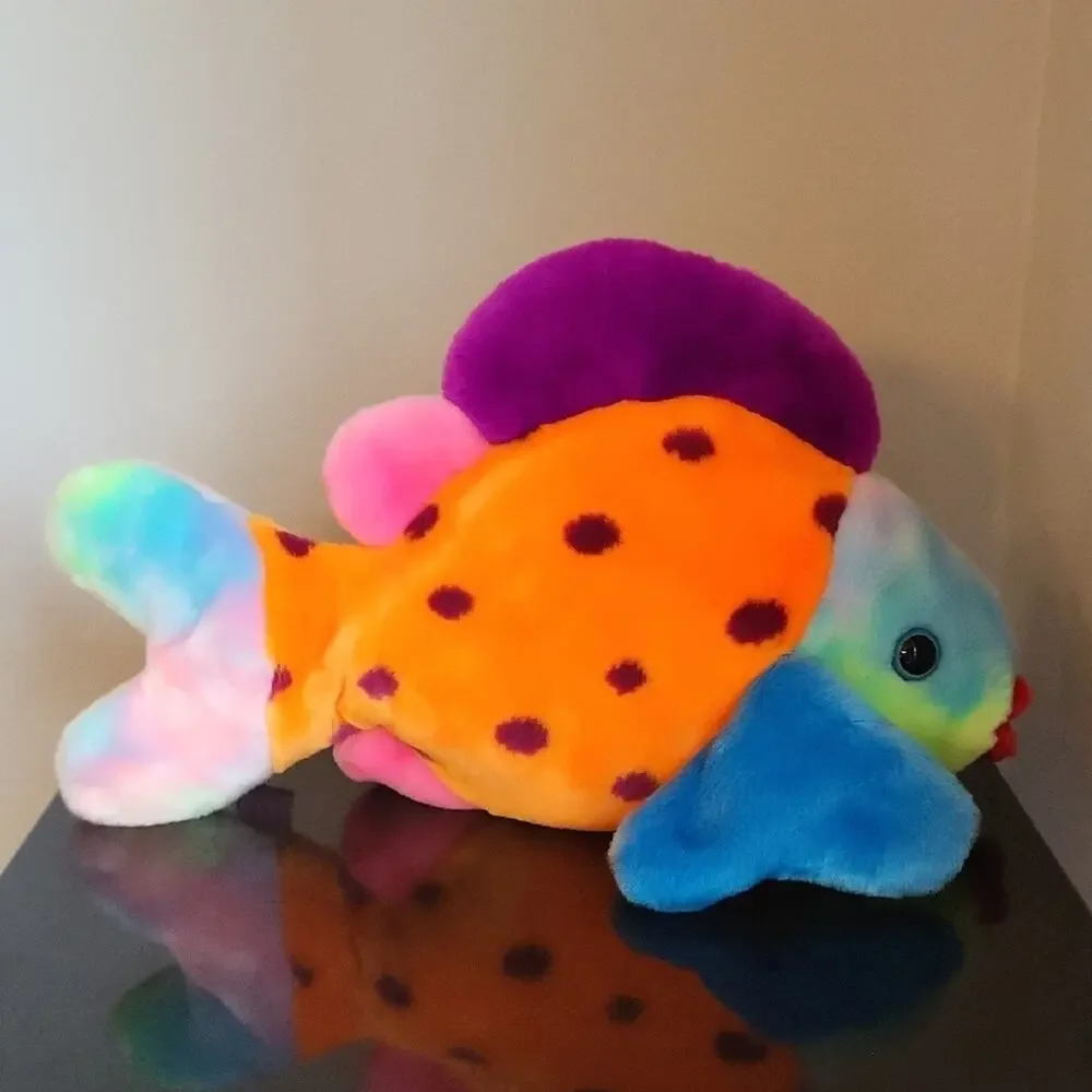 Ty Beanie Baby Lips Vibrant Plush Fish with Blue and Orange